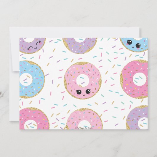 かわいいドーナツの誕生日パーティーの写真 招待状 (裏面)