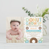 かわいいドーナツの1歳の誕生日ドーナツが男の子にまく 招待状 (スタンド正面)