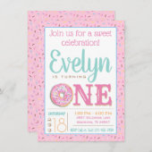 かわいいドーナツの1歳誕生日パーティー 招待状 (正面/裏面)