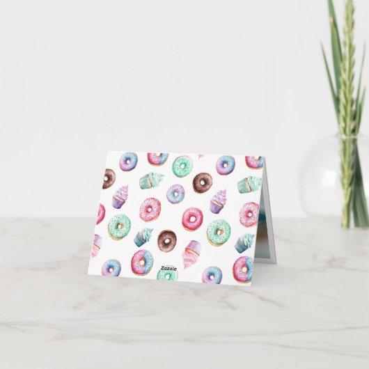 かわいいドーナツカスタムメッセージ子供の誕生日女の子の写真 サンキューカード (裏面)