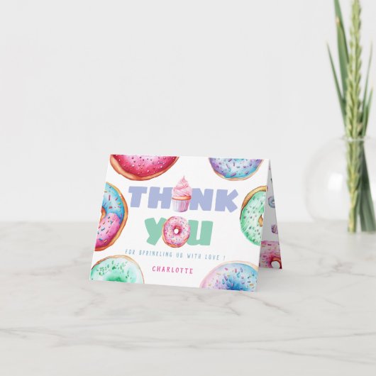 かわいいドーナツカスタムメッセージ子供の誕生日女の子の写真 サンキューカード (正面)