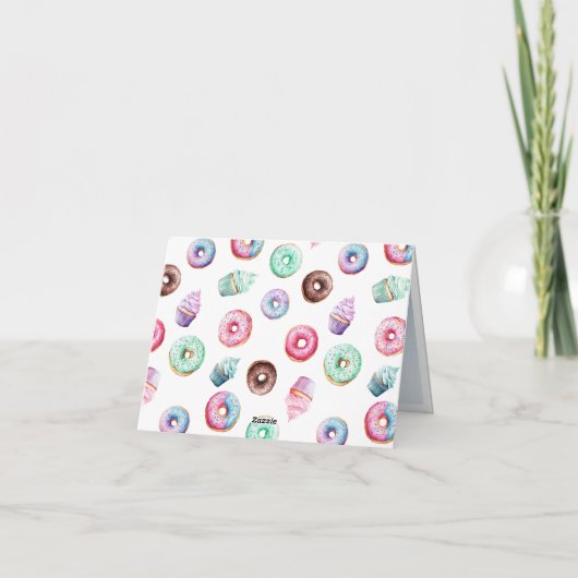 かわいいドーナツカスタムメッセージ子供の誕生日男の子の写真 サンキューカード (裏面)