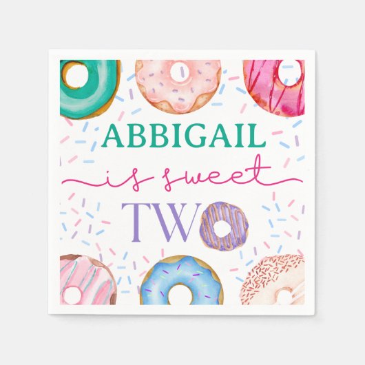 かわいいドーナツパーティースウィート2歳の誕生日 スタンダードカクテルナプキン (正面)