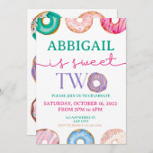 かわいいドーナツパーティースウィート2歳の誕生日 招待状 (正面/裏面)