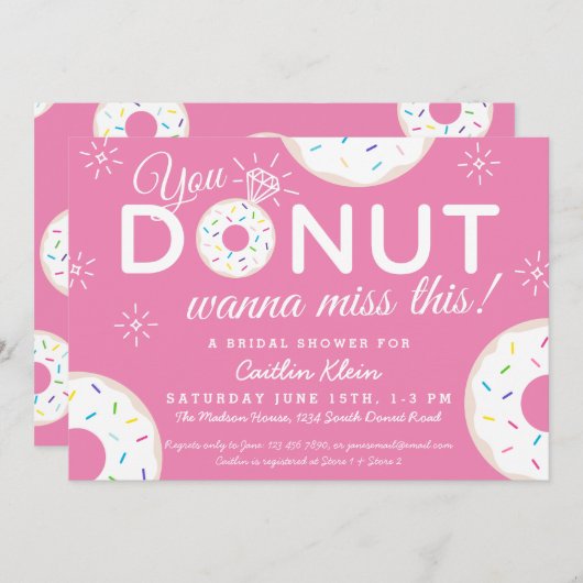 かわいいドーナツブライダルシャワー招待状 |ピンク 招待状 (正面/裏面)