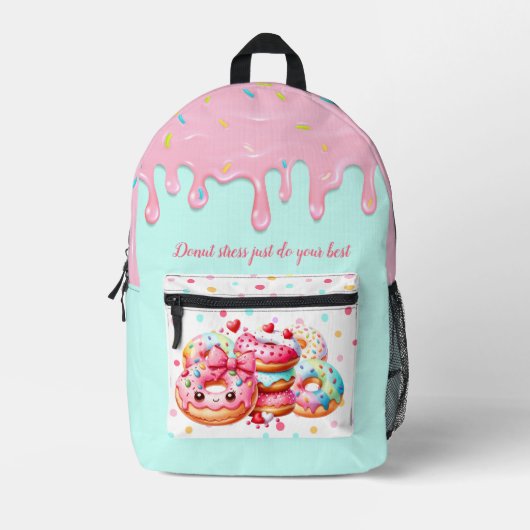 かわいいドーナツ滴着甘い女の子ピンクボウ名 プリントバックパック (正面)
