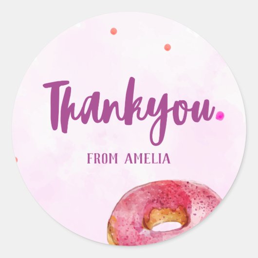 かわいいドーナツ甘い一女の子1日の誕生日 ラウンドシール (正面)