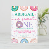 かわいいドーナツ誕生日パーティー1歳の誕生日 招待状 (スタンド正面)