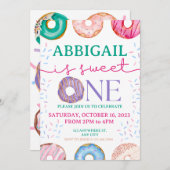 かわいいドーナツ誕生日パーティー1歳の誕生日 招待状 (正面/裏面)