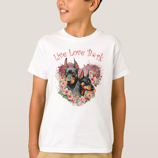 かわいいドーベルマン犬の花 Tシャツ (正面)