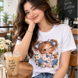 かわいいドールガールフラワーピンク可愛いイラスト トライブレンドＴシャツ