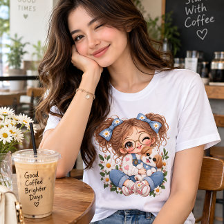 かわいいドールガールフラワーピンク可愛いイラスト トライブレンドＴシャツ
