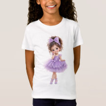 かわいいドールパープルドレス女の子Tシャツ