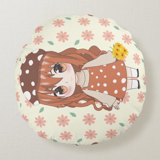 かわいいドール アニメ風 ラウンドクッション (正面)