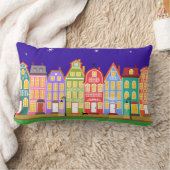 かわいいナイトタウン歩く猫枕 ランバークッション (ブランケット)