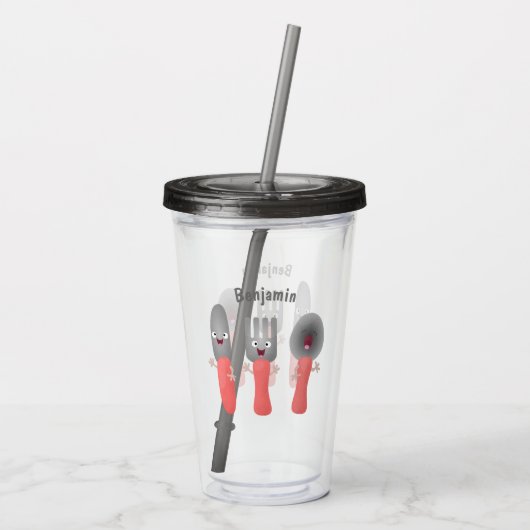 かわいいナイフのフォークとスプーン刃物の漫画 アクリルタンブラー (裏面)