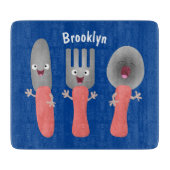 かわいいナイフのフォークとスプーン刃物の漫画 カッティングボード (正面)