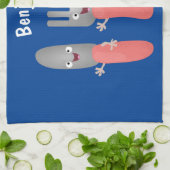 かわいいナイフのフォークとスプーン刃物の漫画 キッチンタオル (折り畳み)