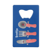 かわいいナイフのフォークとスプーン刃物の漫画 クレジットカード栓抜き (正面)