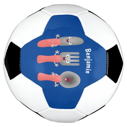 かわいいナイフのフォークとスプーン刃物の漫画 サッカーボール (回転)