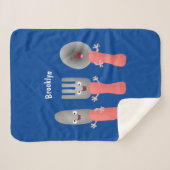 かわいいナイフのフォークとスプーン刃物の漫画 シェルパブランケット (正面(横))