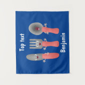 かわいいナイフのフォークとスプーン刃物の漫画 タペストリー (正面)