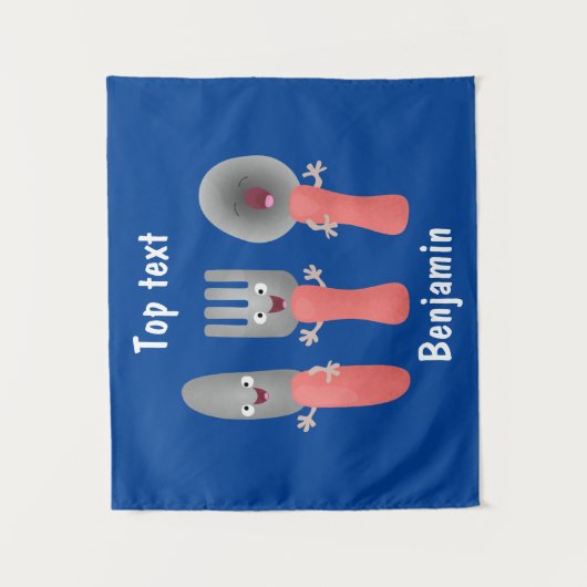 かわいいナイフのフォークとスプーン刃物の漫画 タペストリー (正面)