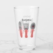 かわいいナイフのフォークとスプーン刃物の漫画 タンブラーグラス (裏面)