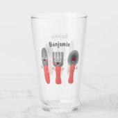 かわいいナイフのフォークとスプーン刃物の漫画 タンブラーグラス (正面)