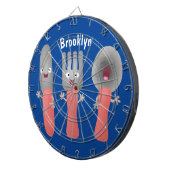 かわいいナイフのフォークとスプーン刃物の漫画 ダーツボード (正面右)