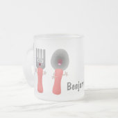 かわいいナイフのフォークとスプーン刃物の漫画 フロストグラスマグカップ (正面左)