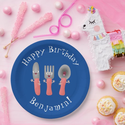 かわいいナイフのフォークとスプーン刃物の漫画 ペーパープレート (パーティー)