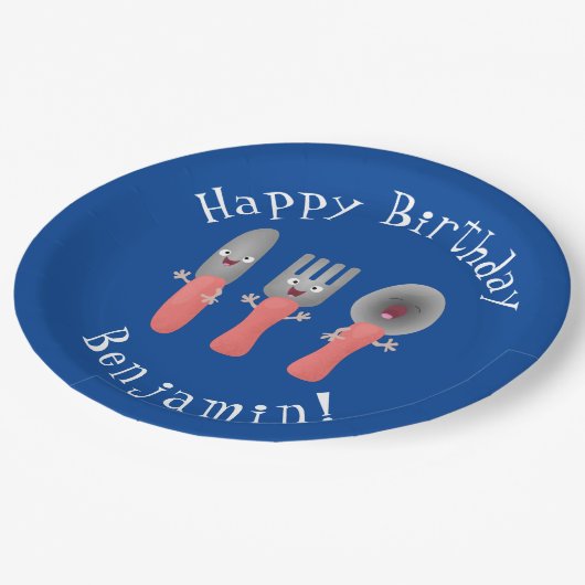 かわいいナイフのフォークとスプーン刃物の漫画 ペーパープレート (アングル)