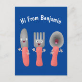 かわいいナイフのフォークとスプーン刃物の漫画 ポストカード (正面)