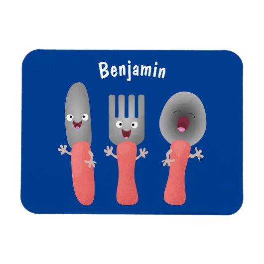 かわいいナイフのフォークとスプーン刃物の漫画 マグネット (横)