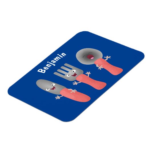 かわいいナイフのフォークとスプーン刃物の漫画 マグネット (左側)