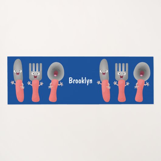 かわいいナイフのフォークとスプーン刃物の漫画 ヨガマット (裏面(横))