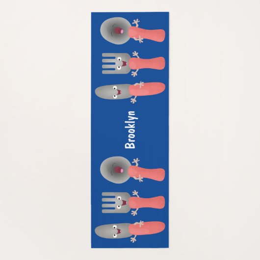 かわいいナイフのフォークとスプーン刃物の漫画 ヨガマット (裏面)