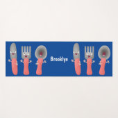 かわいいナイフのフォークとスプーン刃物の漫画 ヨガマット (正面(横))