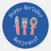 かわいいナイフのフォークとスプーン刃物の漫画 ラウンドシール (正面)