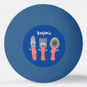 かわいいナイフのフォークとスプーン刃物の漫画 卓球ボール (裏面)