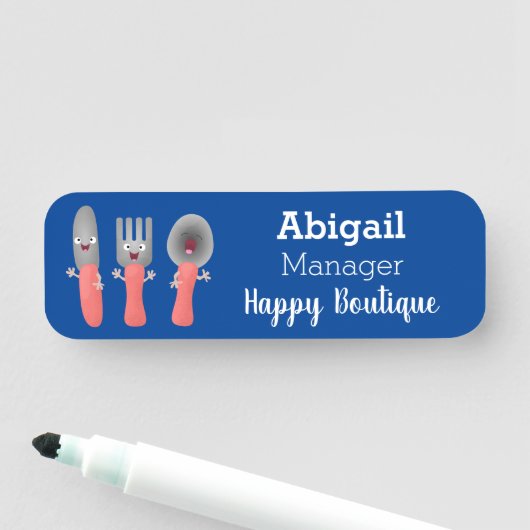 かわいいナイフのフォークとスプーン刃物の漫画 名札 (インサイチュ)