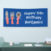 かわいいナイフのフォークとスプーン刃物の漫画 横断幕 (トレードショー)