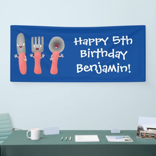 かわいいナイフのフォークとスプーン刃物の漫画 横断幕 (トレードショー)