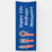 かわいいナイフのフォークとスプーン刃物の漫画 横断幕 (縦)