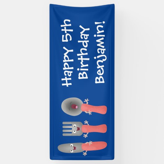 かわいいナイフのフォークとスプーン刃物の漫画 横断幕 (縦)