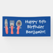 かわいいナイフのフォークとスプーン刃物の漫画 横断幕 (横)