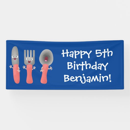 かわいいナイフのフォークとスプーン刃物の漫画 横断幕 (横)