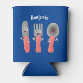 かわいいナイフのフォークとスプーン刃物の漫画 缶クーラー (正面)