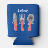 かわいいナイフのフォークとスプーン刃物の漫画 缶クーラー (裏面)